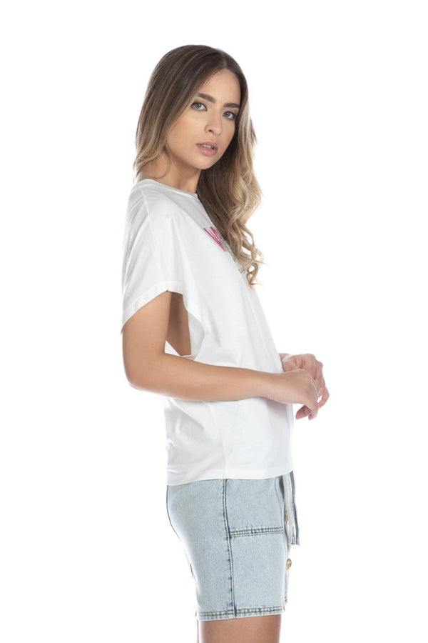 T-shirt CAPLO mezza manica con stampa woman più applicazione strass