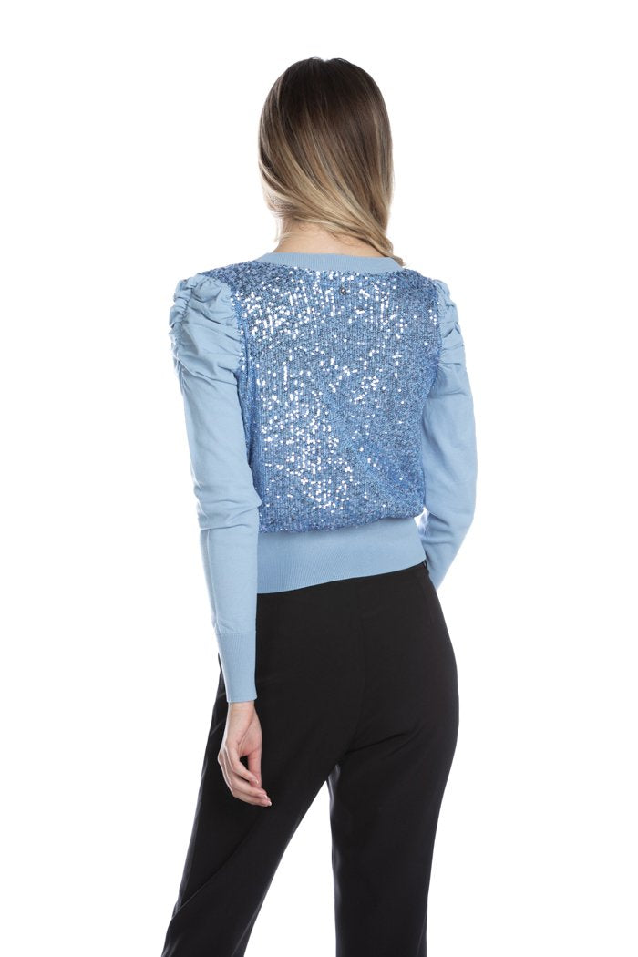 Cardigan DRUINA manica lunga a sbuffo con arricci più paillettes