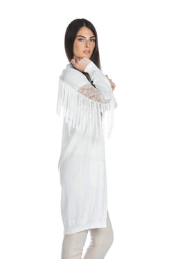 Cardigan POTOSI lungo manica lunga con pizzo più frange più tasche
