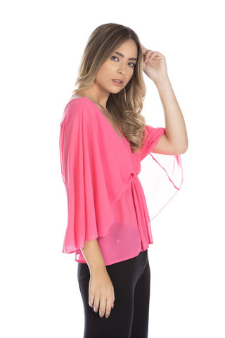 Blusa MASHER manica 3/4 a pipistrello doppio scollo v con arriccio vita
