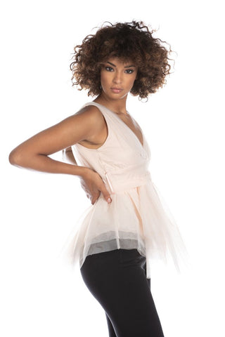 Top NOWSHAK doppio scollo incrocio con cintura tulle