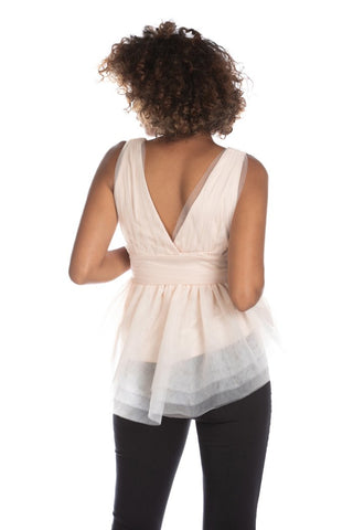 Top NOWSHAK doppio scollo incrocio con cintura tulle