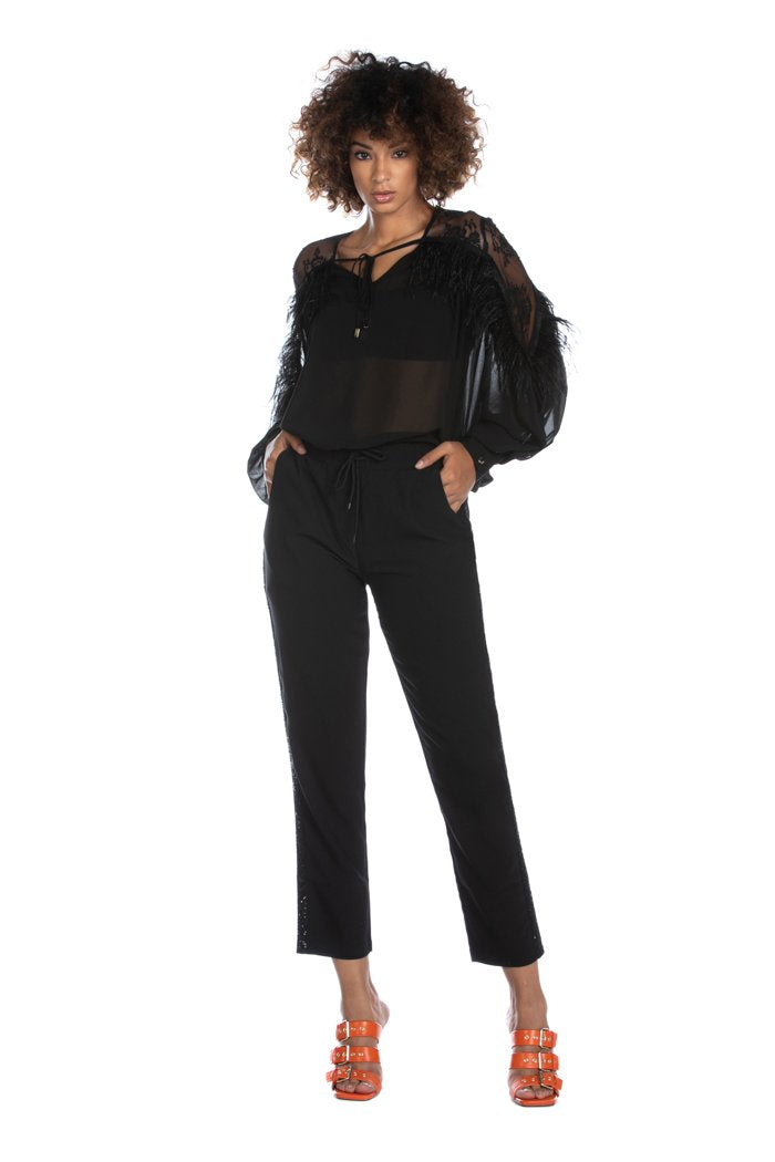 Blusa PIAVE manica lunga palloncino con pizzo più piume scollo con laccetto