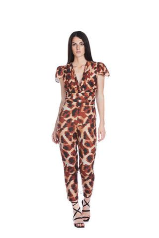 Tuta FRATA lunga mezza manica con pieghe sc.incrocio con pieghe più fas.plisse' animalier