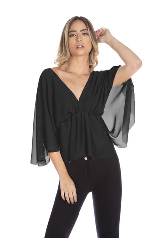 Blusa MASHER manica 3/4 a pipistrello doppio scollo v con arriccio vita