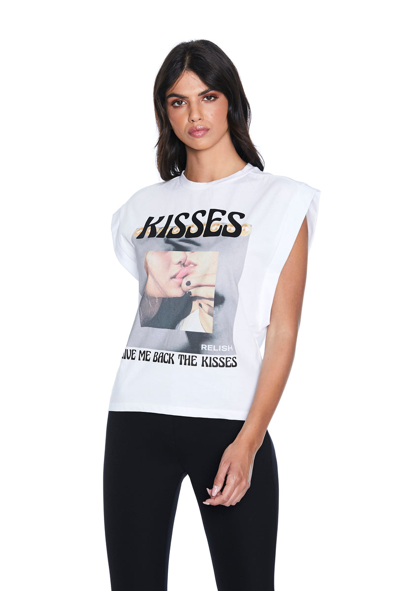 T-Shirt BAFRUN mezza manica aletta con giro ampio più stampa kisses