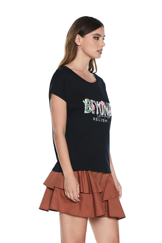 T-Shirt JUNKRED mezza manica scollo ampio con stampa fiori più beyond