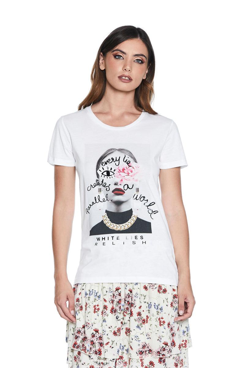 T-Shirt PARALLET mezza manica con stampa viso donna lie