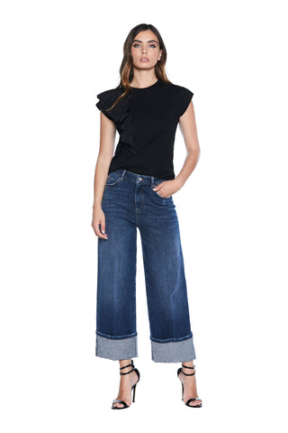 T-Shirt SHILER mezza manica aletta con applicazione strass più rouches tafta