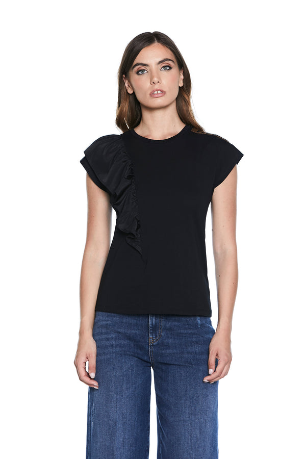 T-Shirt SHILER mezza manica aletta con applicazione strass più rouches tafta