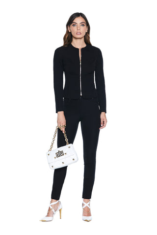 Giacca BLACK manica lunga collo chanel con zip più tagli seno