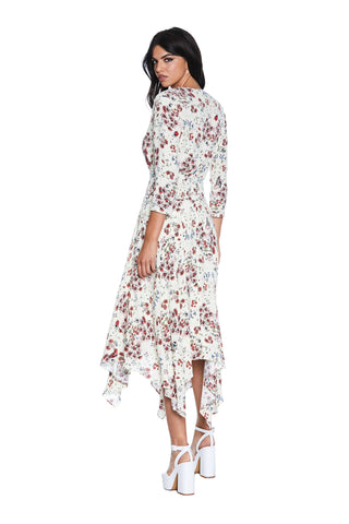 Abito FLANSWER lungo manica 3/4 con punto smock più punte fantasia fiori