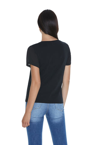 T-shirt MINELA mezza manica georgette con stampe woman più strass
