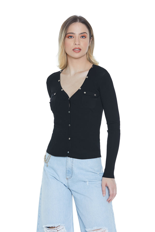 Cardigan MARKAB manica lunga con patte più bottoni costina