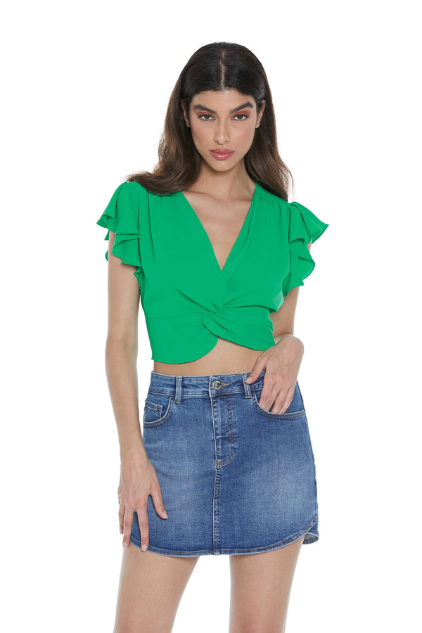 Blusa SAMA corta mezza manica rouches scollo incrocio con fusciacca più arricci