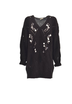 Maglia QUIGLEY lunga manica lunga scollo v con jacquard rombi più paillettes