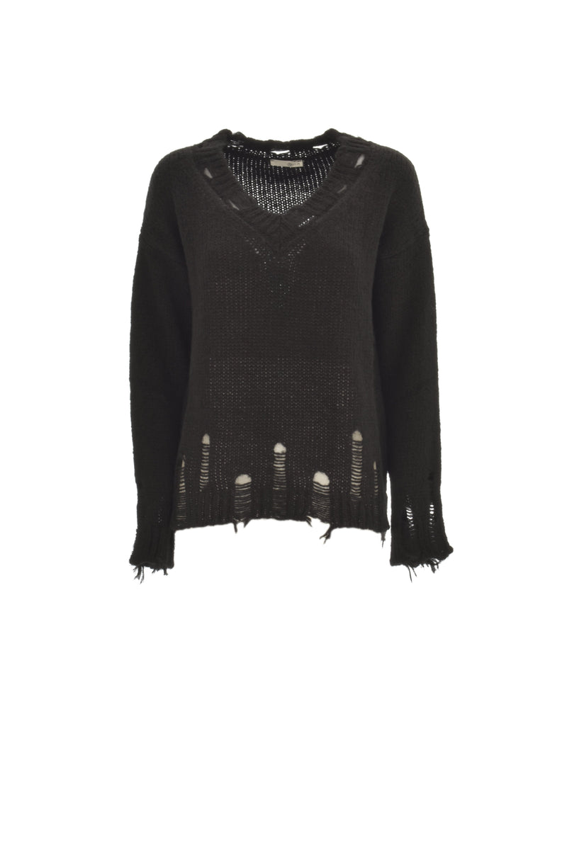 Maglia MIGIOR scollo a v manica lunga con rotture fondo