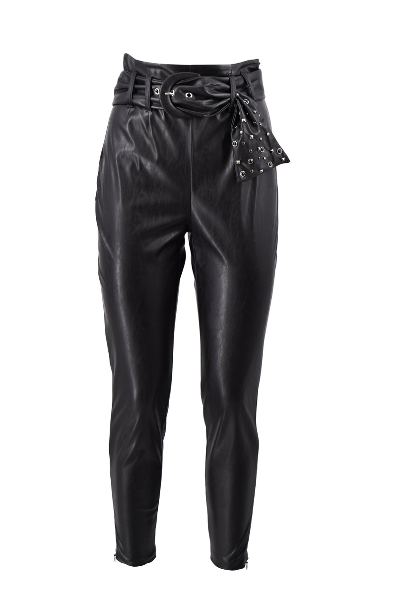 Pantaloni LEGINGS vita alta con Cintura più borchie più zip fondo ecopelle