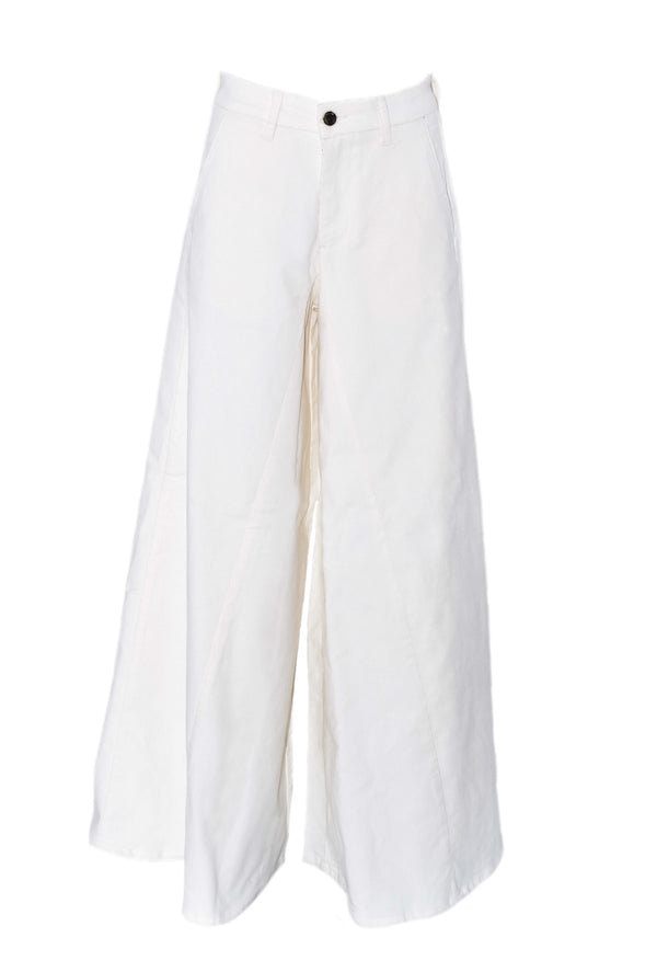 Pantalone TUTALA vita alta gamba ampia con tasche francesi velluto mille righe