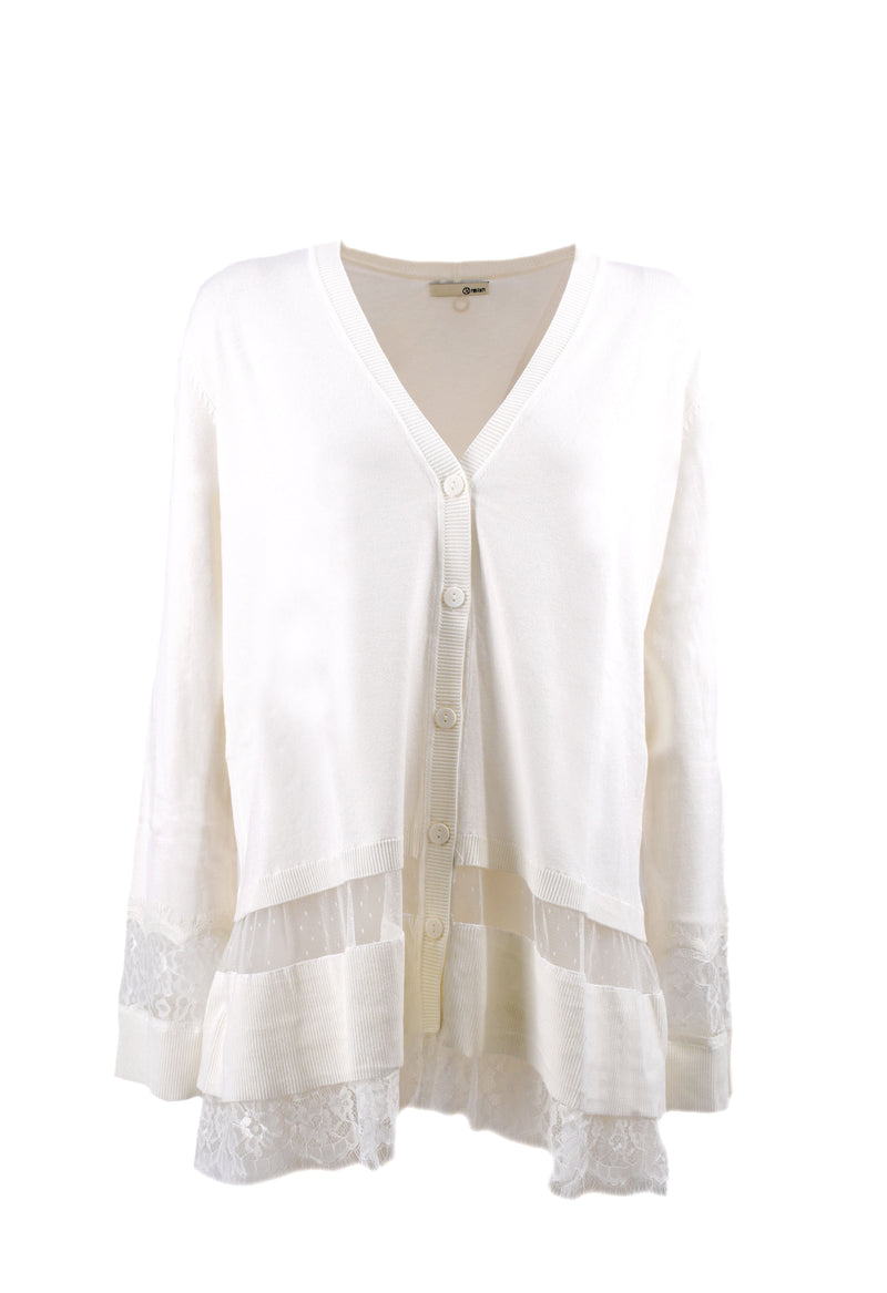 Cardigan CIPETRIN lungo manica lunga con dettagli pizzo più tulle plumetis