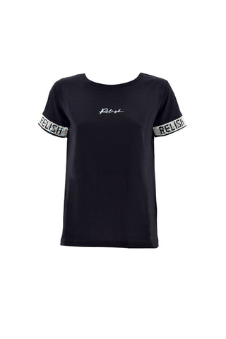 T-shirt CARLIT mezza manica con nastro strass logo più stampa