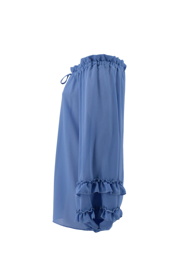 Blusa SWISH manica lunga scollo barca con volant più coulisse