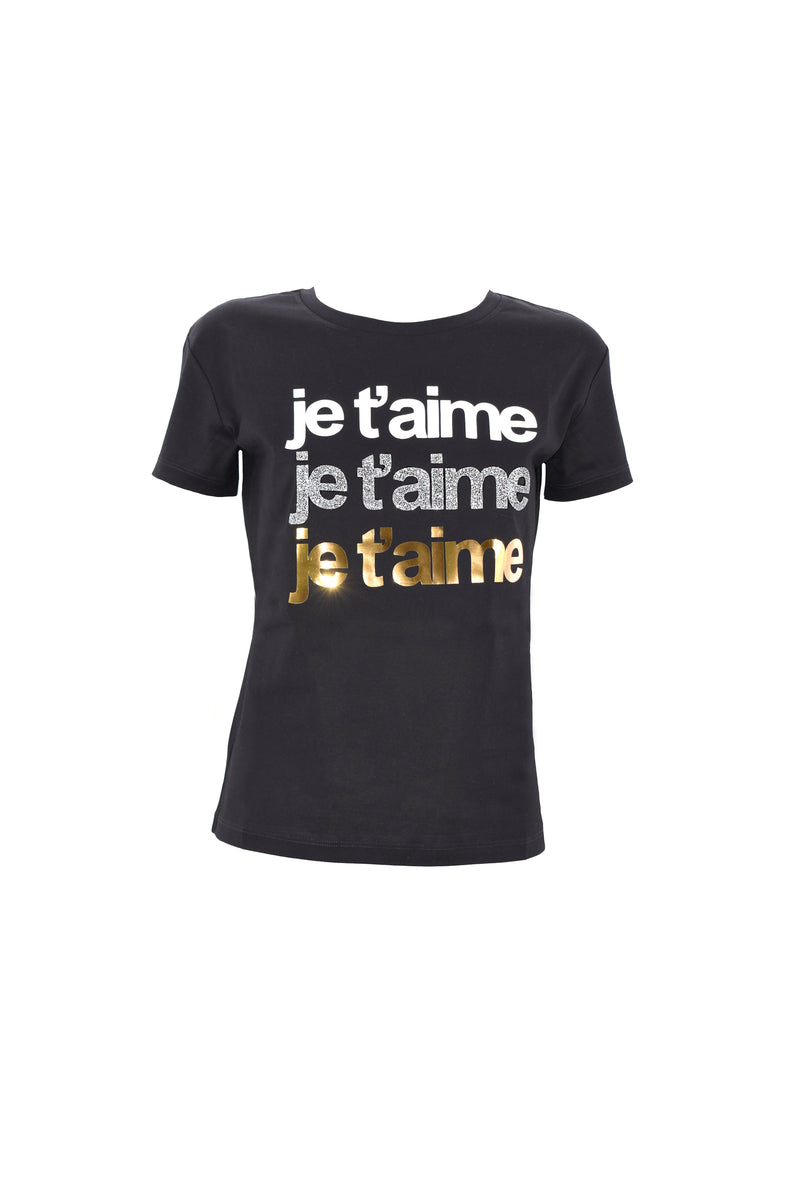 T-Shirt FIJYT mezza manica con  stampa plastica più glitter più lamina