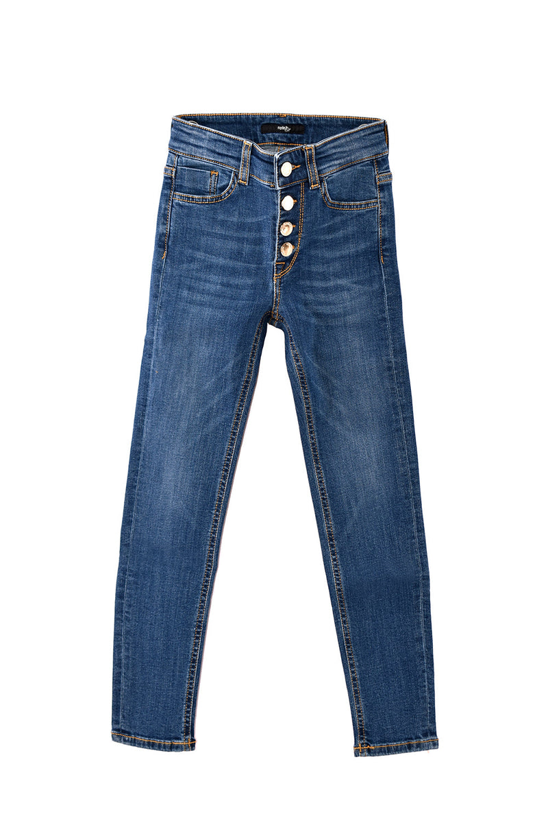 Panta COLLINA per bambina Vita Alta Bottoni Denim