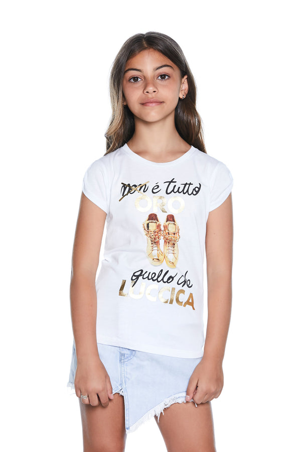 T-shirt GIASEEI mezza manica con stampa scarpe più lamina