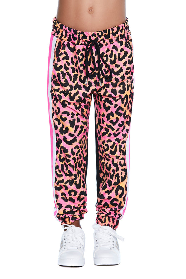 Pantalone DY con coulisse più banda laterale più arriccio fondo maculata fluo