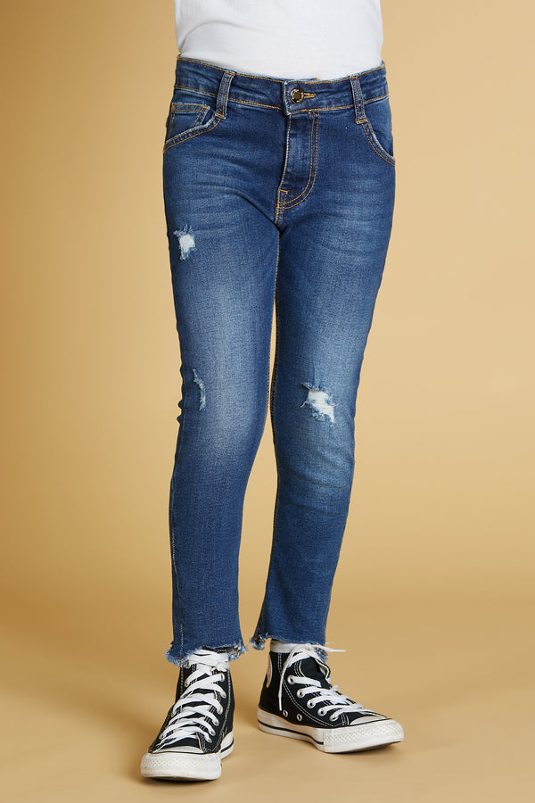 Panta MUSICA 1 bot.5 ts.skinny fit con strappi più orlo sfrangiato irreg.denim