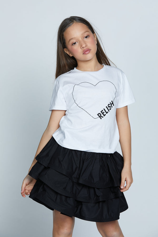 T-shirt MANAMI mezza manica con stampa cuore più scritta relish glitter