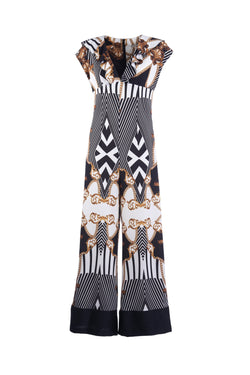 Jumpsuit Tuta CANADA mezza manica aletta scollo a V con volant palazzo fantasia foulard