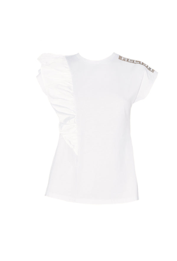 T-Shirt SHILER mezza manica aletta con applicazione strass più rouches tafta
