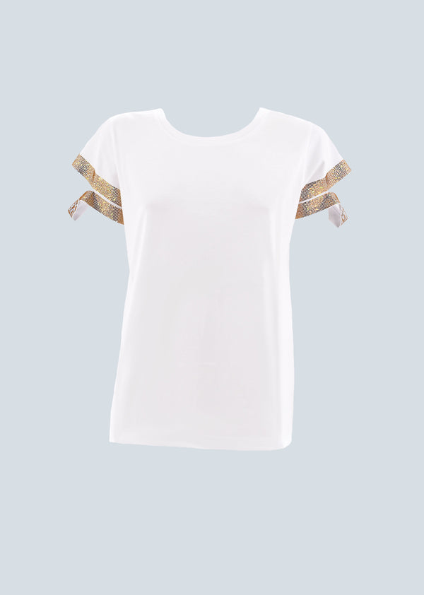 T-Shirt TIBET mezza manica con spacco più applicazione strass