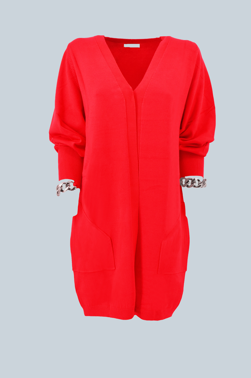 Cardigan TEX lungo manica lunga con dettaglio catena più tasche