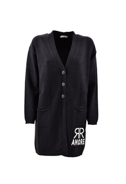 Cardigan DIRTENZ lungo manica lunga con tasche più Cintura più jacquard amore